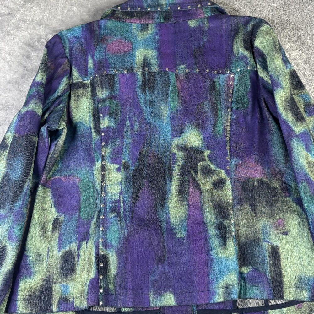 Berck Jacket Womens Medium Purple Green Studded Denim Tye Dye Silver Buttons - Picture 8 of 11